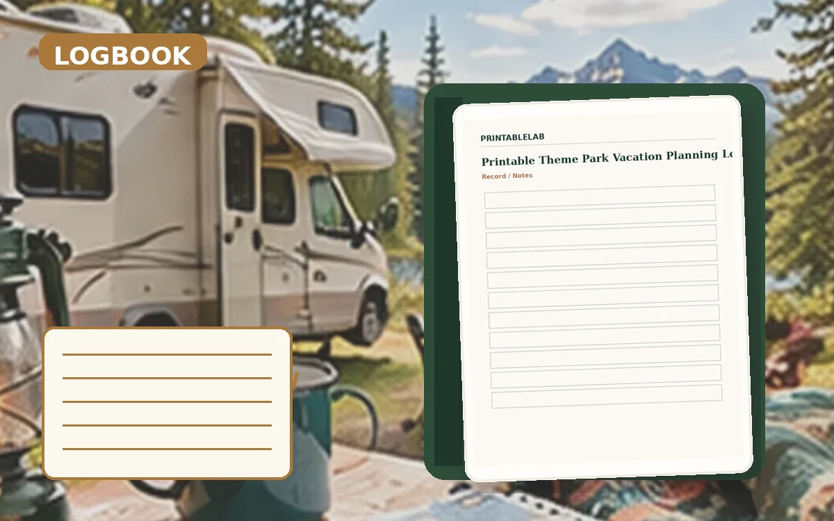 Printable Theme Park Vacation Planning Logbook cover