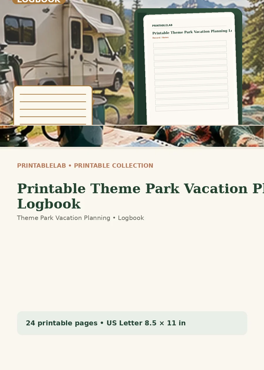 Printable Theme Park Vacation Planning Logbook cover