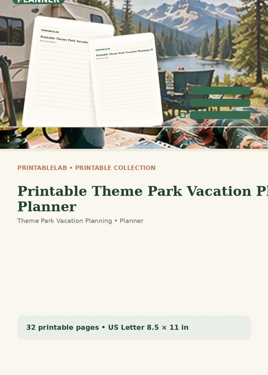 Printable Theme Park Vacation Planning Planner cover