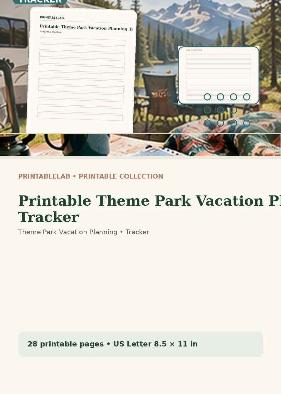 Printable Theme Park Vacation Planning Tracker cover