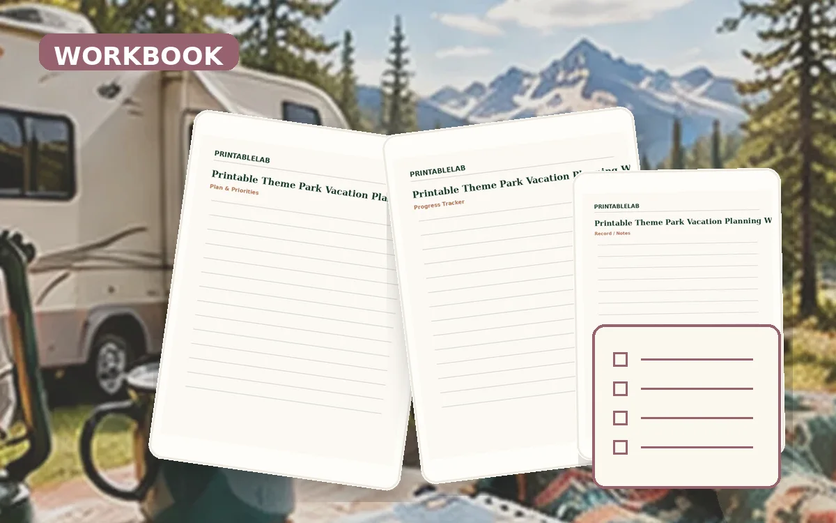 Printable Theme Park Vacation Planning Workbook cover