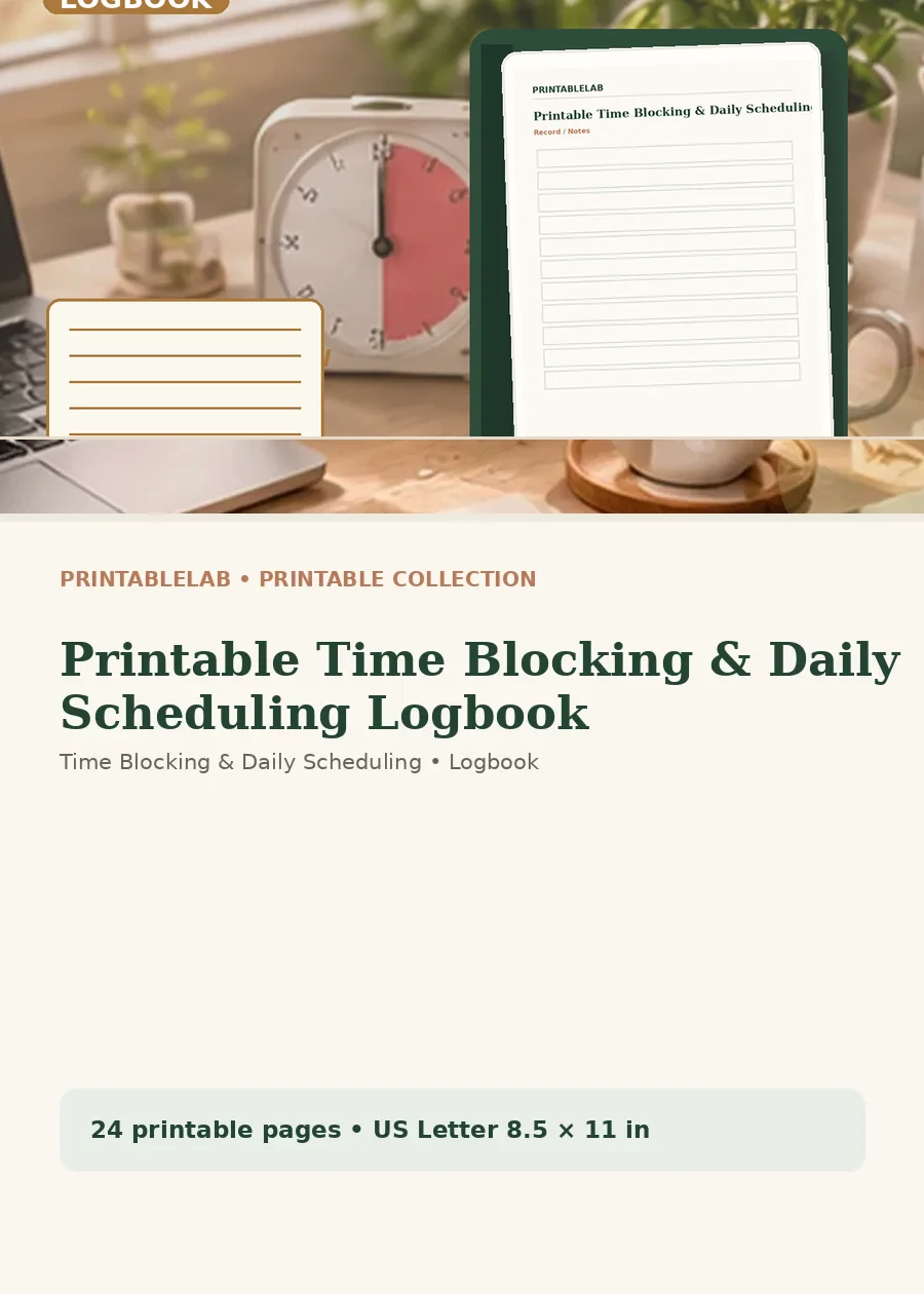 Printable Time Blocking & Daily Scheduling Logbook cover