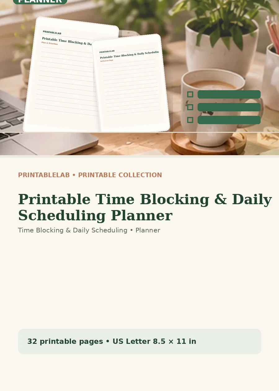 Printable Time Blocking & Daily Scheduling Planner cover