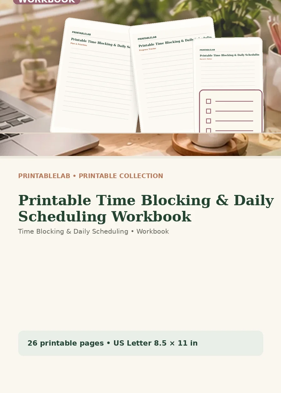 Printable Time Blocking & Daily Scheduling Workbook cover