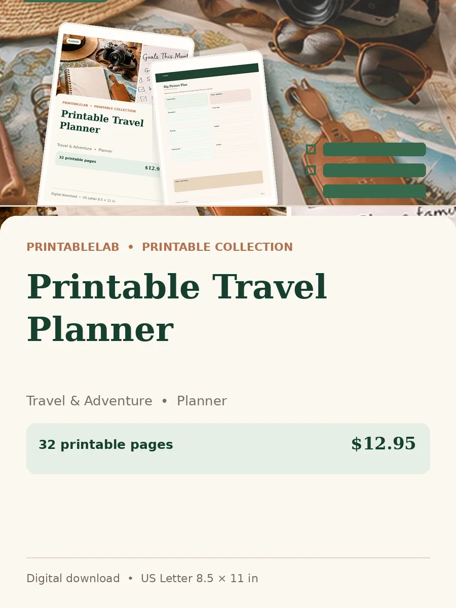 Printable Travel Planner cover