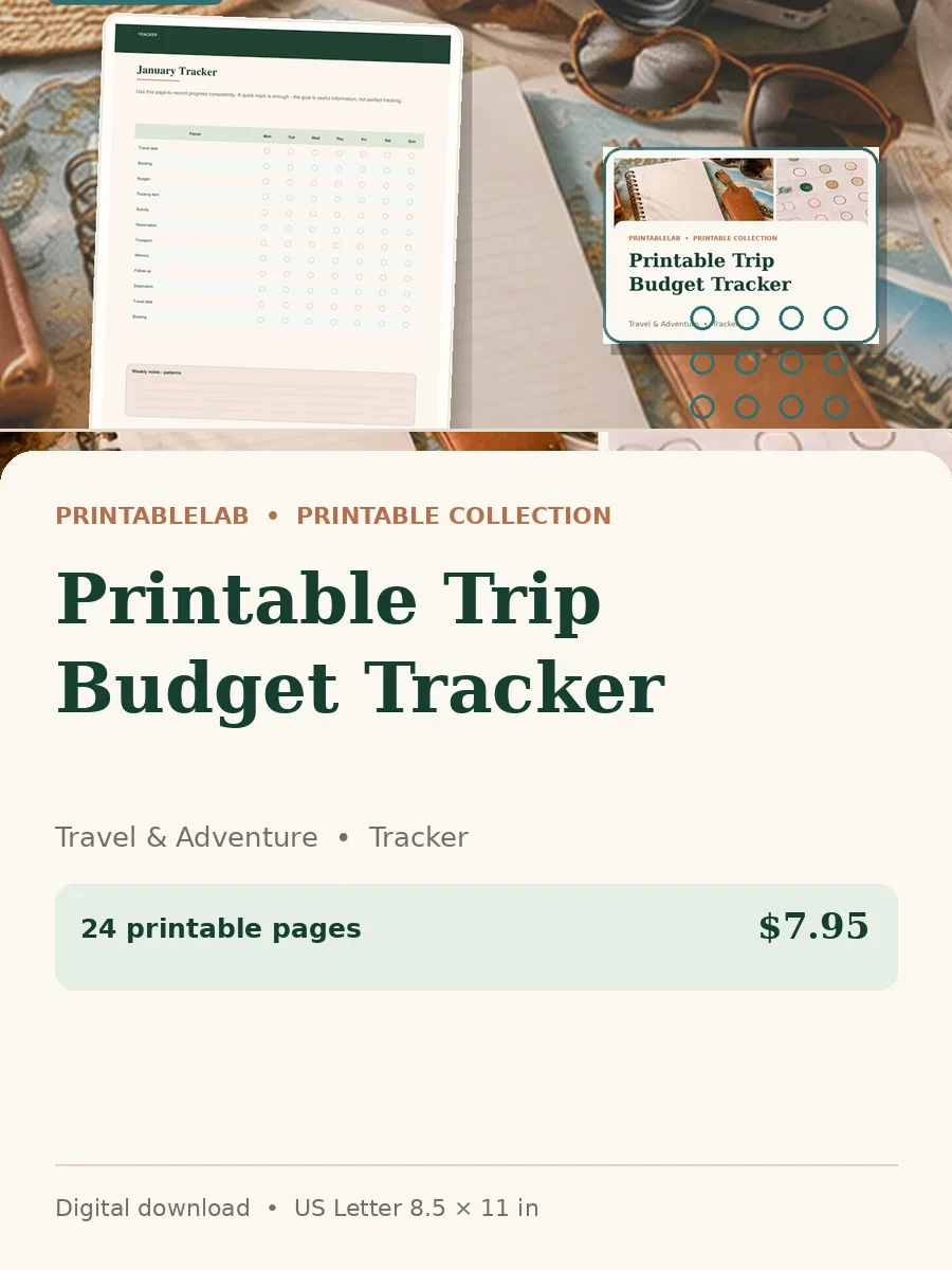 Printable Trip Budget Tracker cover