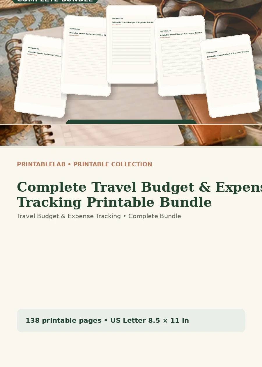 Complete Travel Budget & Expense Tracking Printable Bundle cover