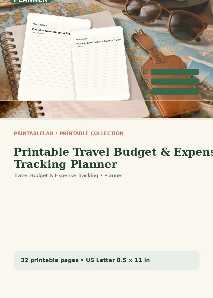 Printable Travel Budget & Expense Tracking Planner cover