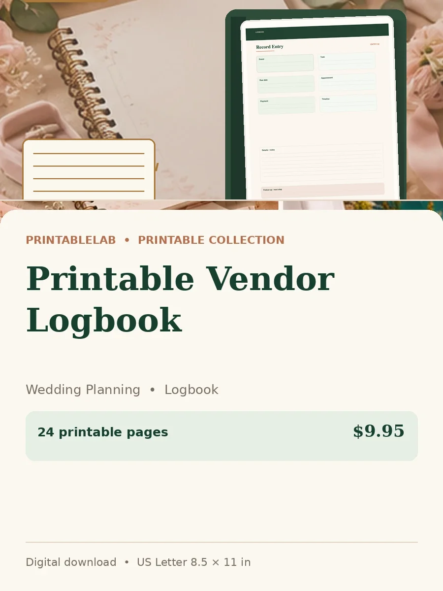 Printable Vendor Logbook cover