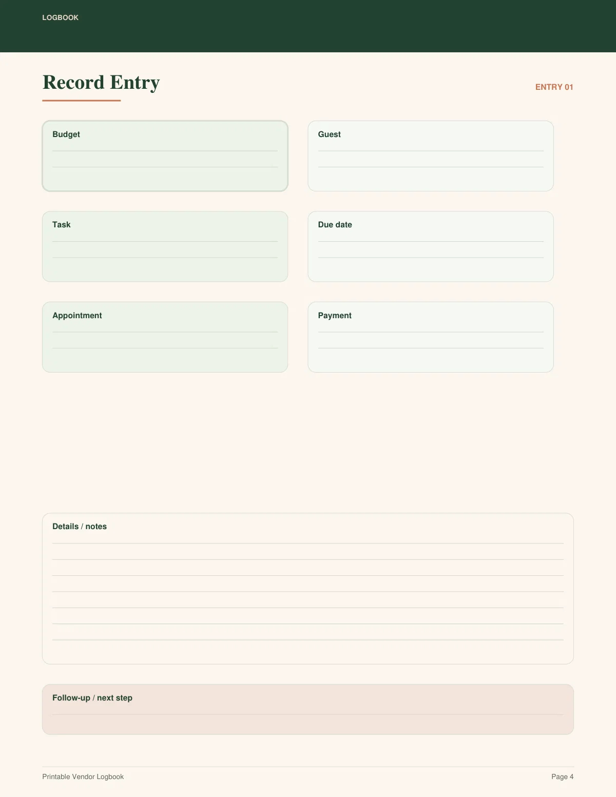 Printable Vendor Logbook preview 3