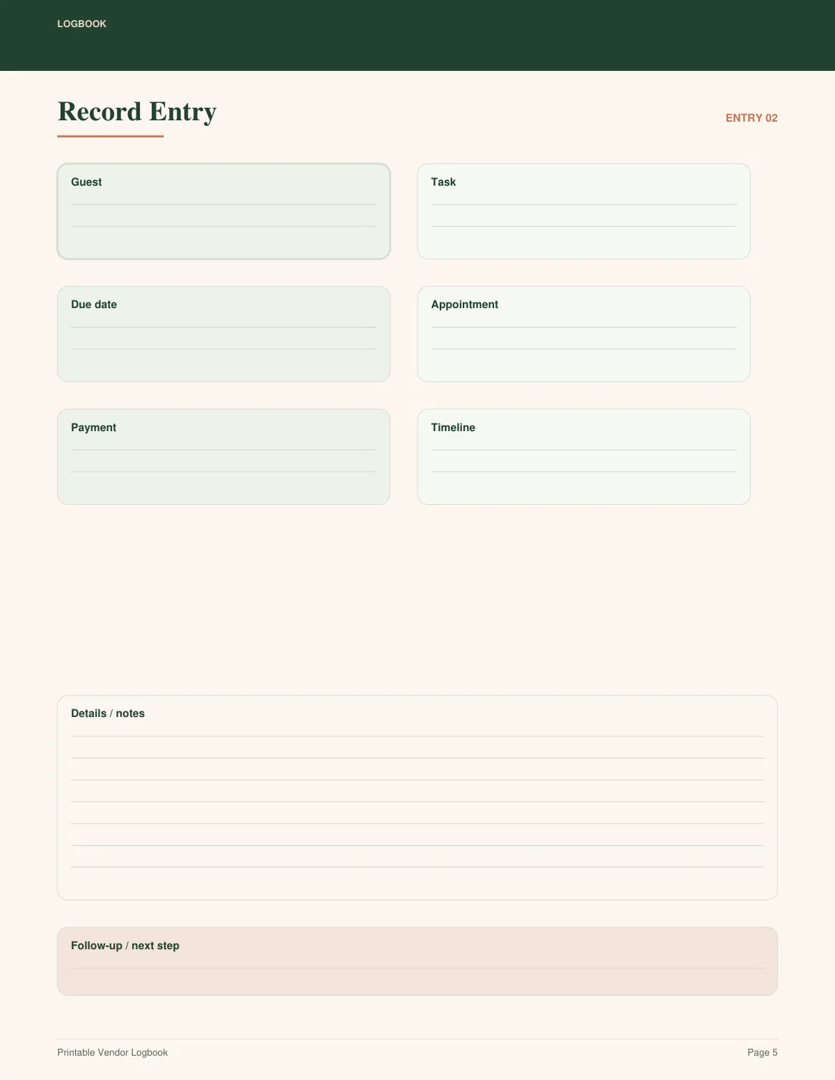 Printable Vendor Logbook preview 4