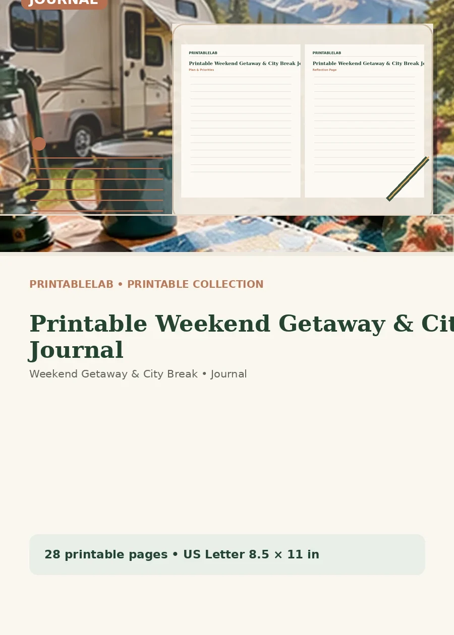 Printable Weekend Getaway & City Break Journal cover