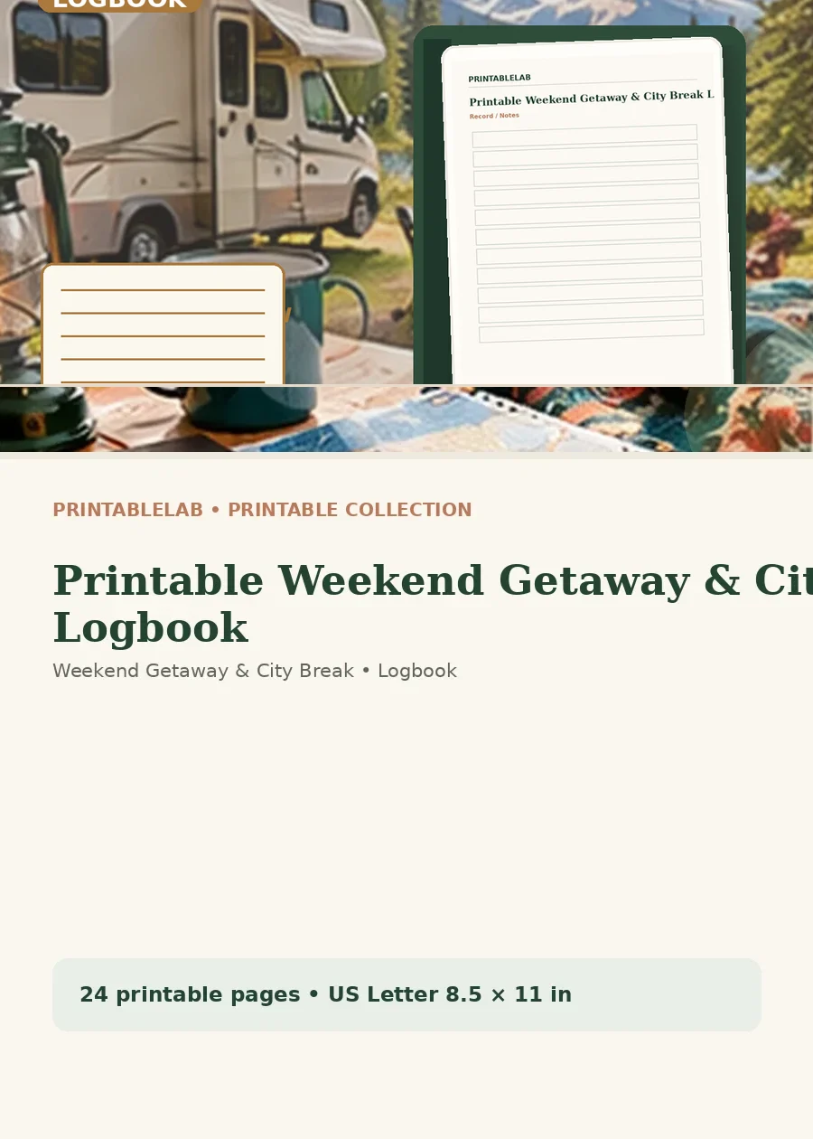 Printable Weekend Getaway & City Break Logbook cover
