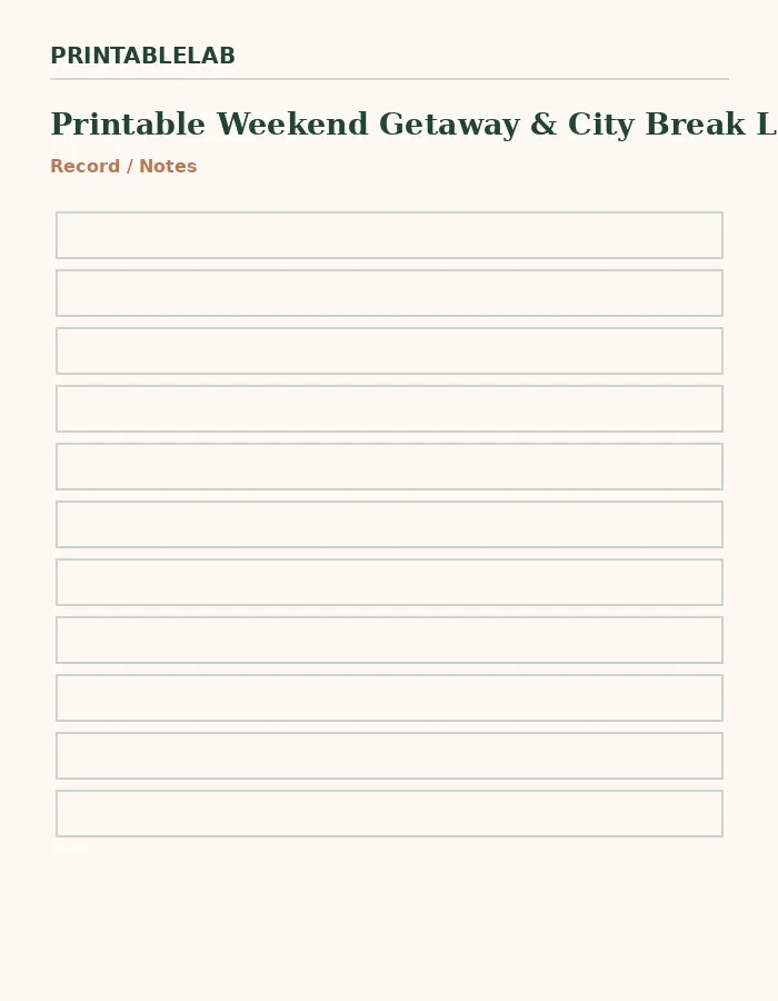 Printable Weekend Getaway & City Break Logbook preview 4