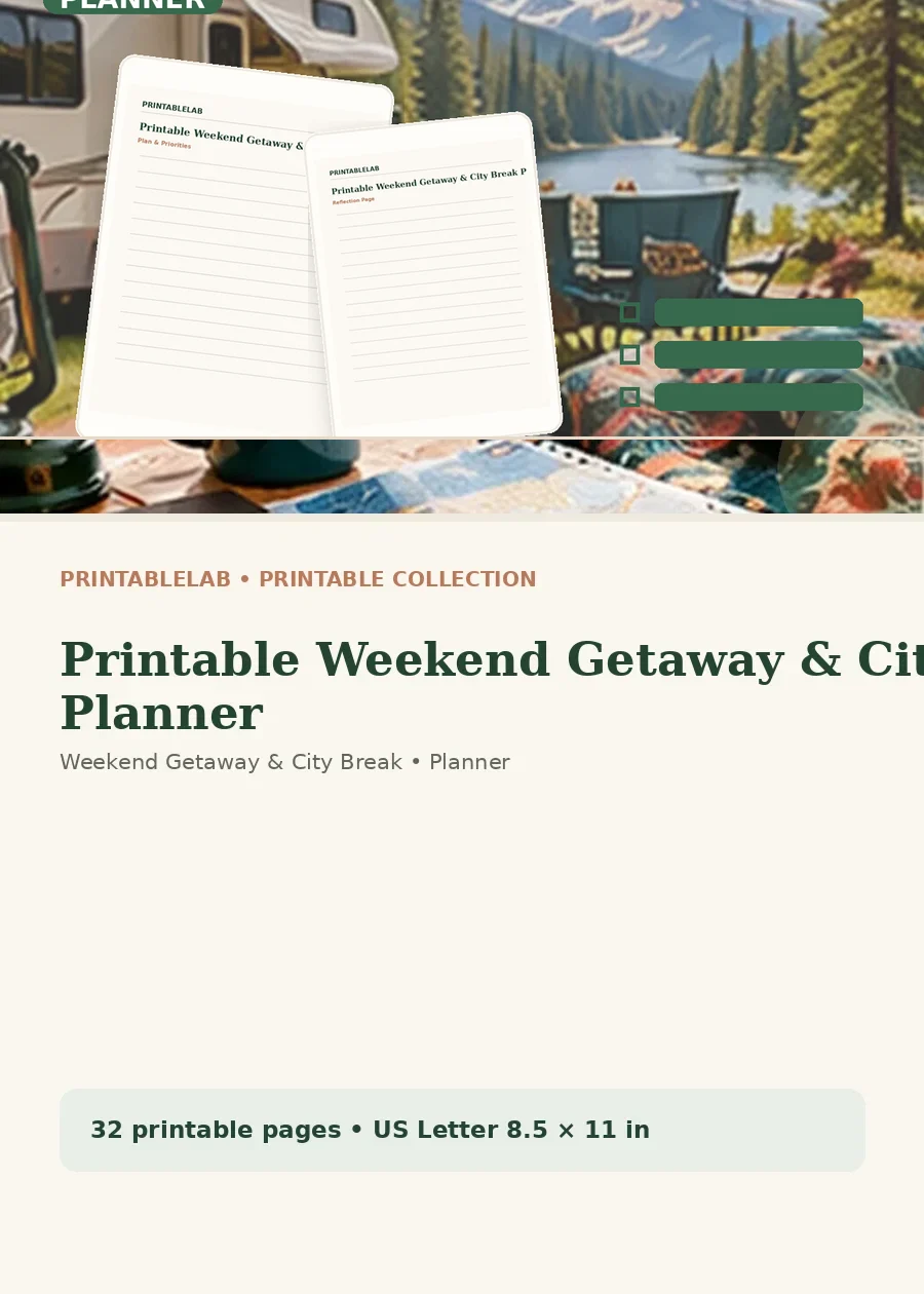 Printable Weekend Getaway & City Break Planner cover