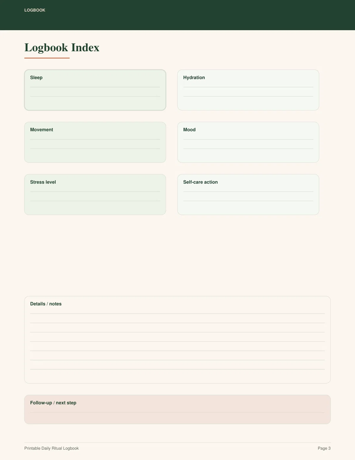 Printable Daily Ritual Logbook preview 2
