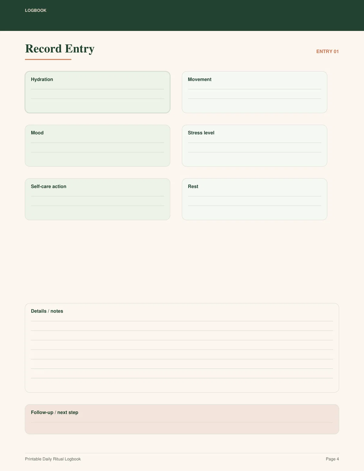 Printable Daily Ritual Logbook preview 3
