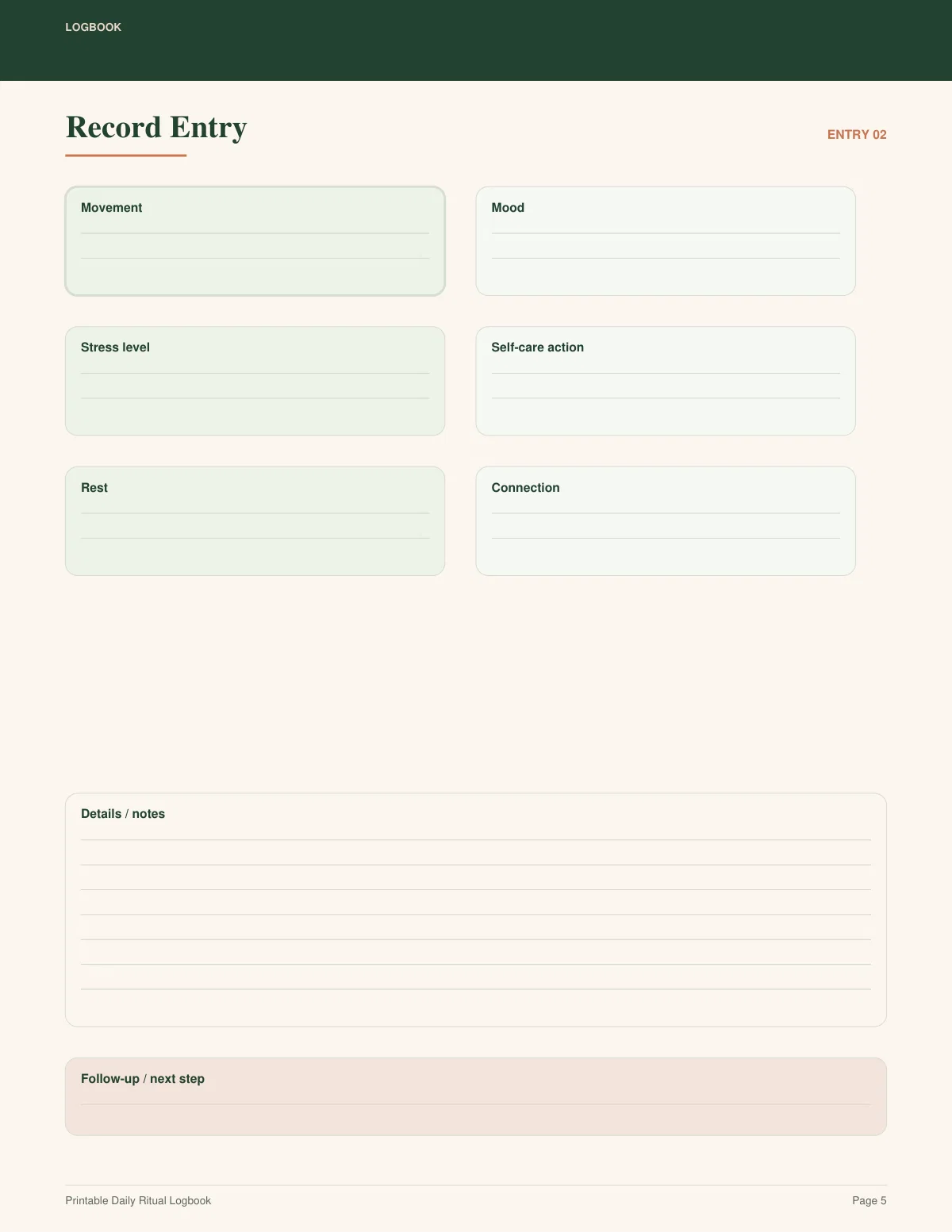 Printable Daily Ritual Logbook preview 4