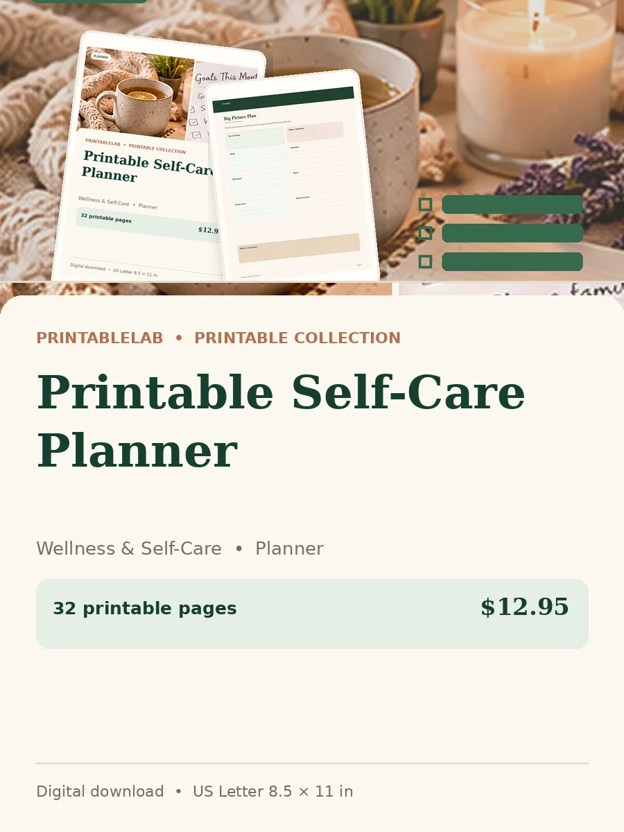 Printable Self-Care Planner cover
