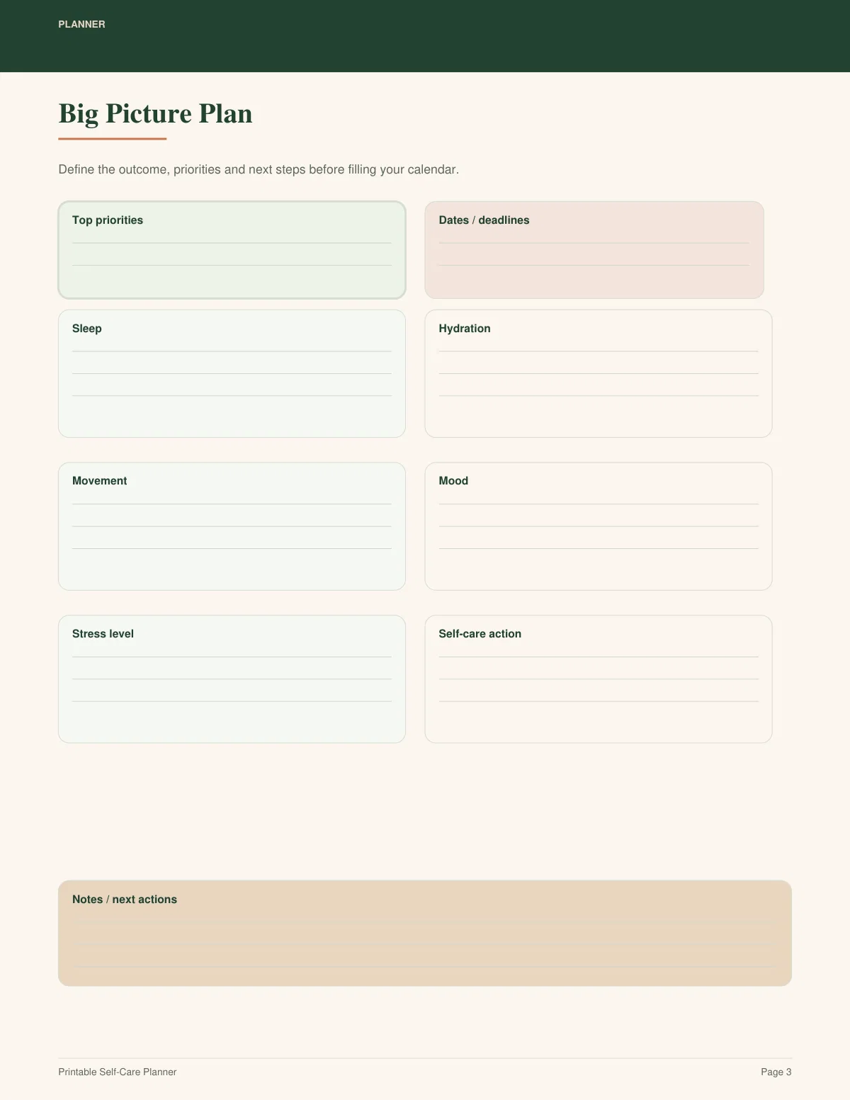 Printable Self-Care Planner preview 2
