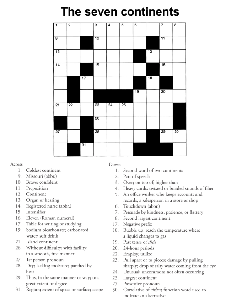 Free Daily Printable Crossword Puzzles Online