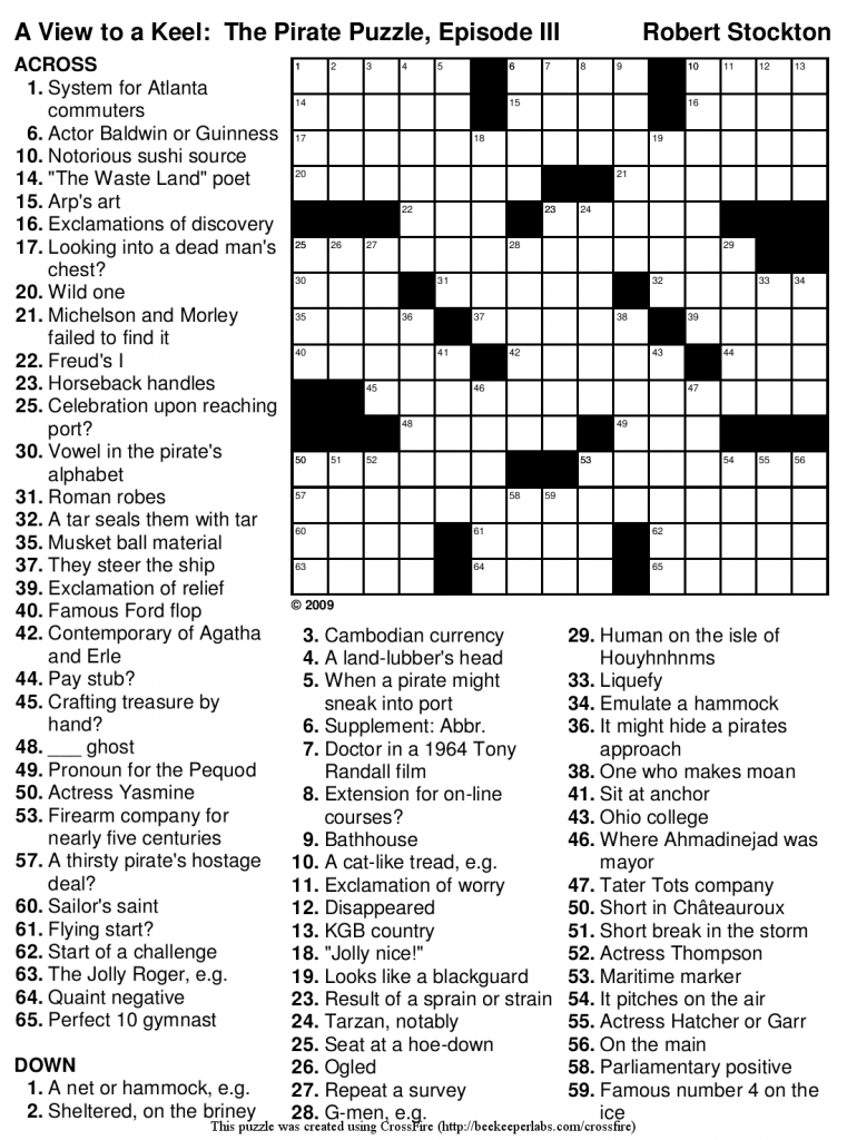 Beekeeper Crosswords Blog Archive Puzzle 114 A View To A Keel 