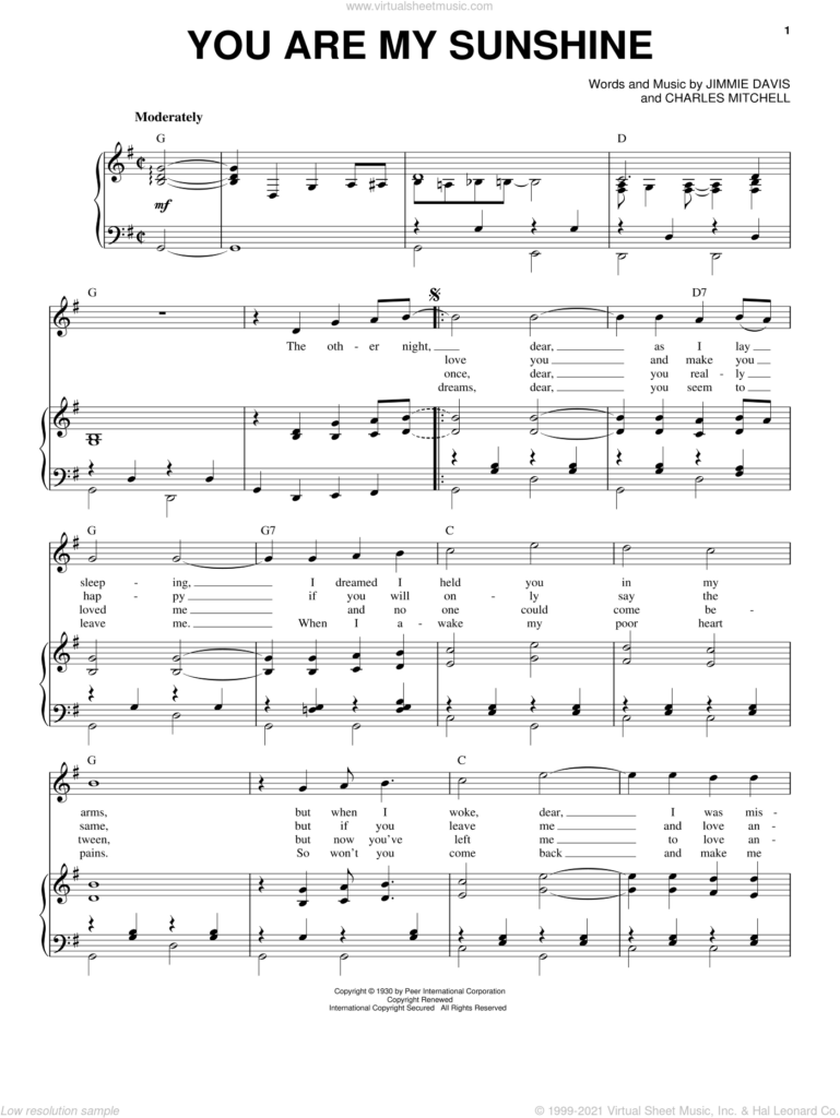 Blake You Are My Sunshine Sheet Music For Voice And Piano PDF 