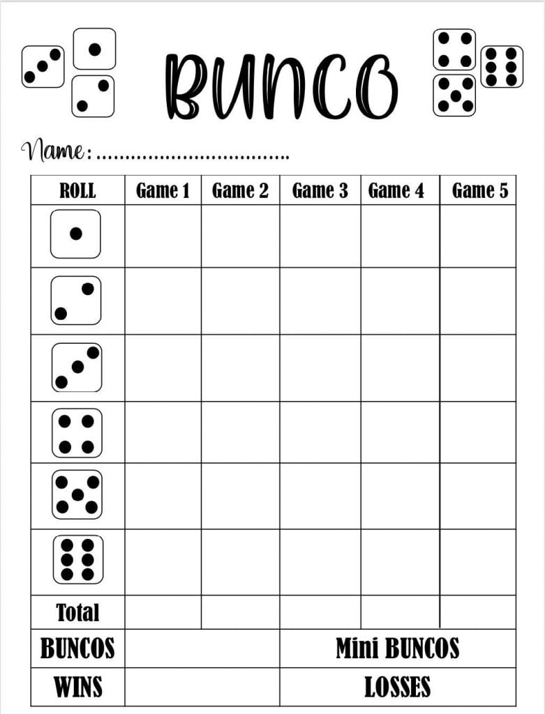 Bunco Score Card Bunco Scoresheet Bunco Score Pads Etsy India