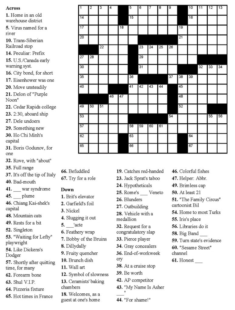 Free Daily Crossword Puzzles To Print