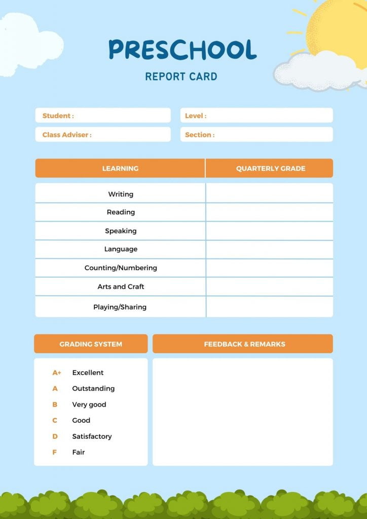 Free Custom Printable Preschool Report Card Templates Canva
