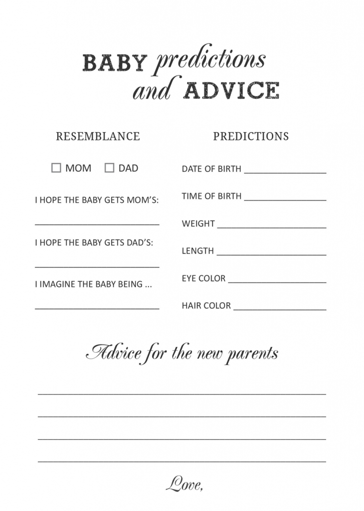 Free Printable Baby Prediction And Advice Cards Baby Shower Games