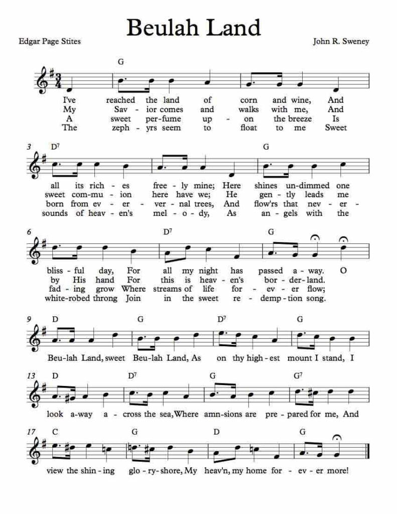 Free Sheet Music For Beulah Land Enjoy Hymn Music Hymn Sheet Music Gospel Song Lyrics