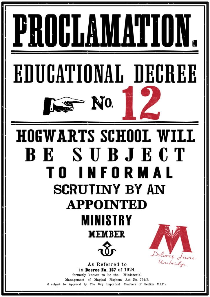 Harry Potter Educational Decrees free Printables Paper Trail Design