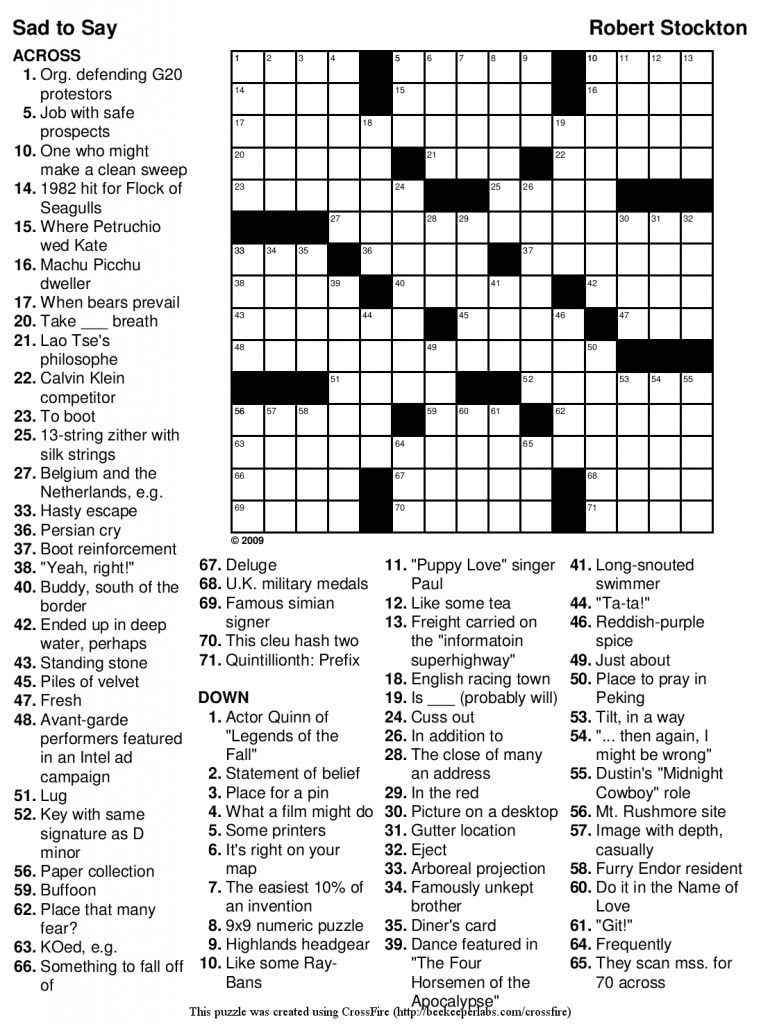 Jumbo Crossword Puzzle Printable Free