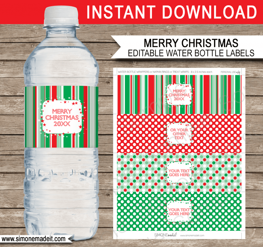 Printable Christmas Water Bottle Labels Template Christmas Party Decorations