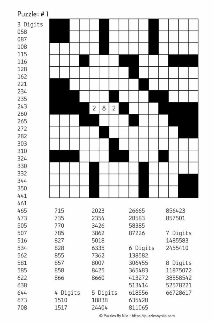 Printable Fill In Puzzle Free Downloadable Number Fill In Puzzle 001 Get Fill In Puzzles Printable Puzzles Printable Crossword Puzzles