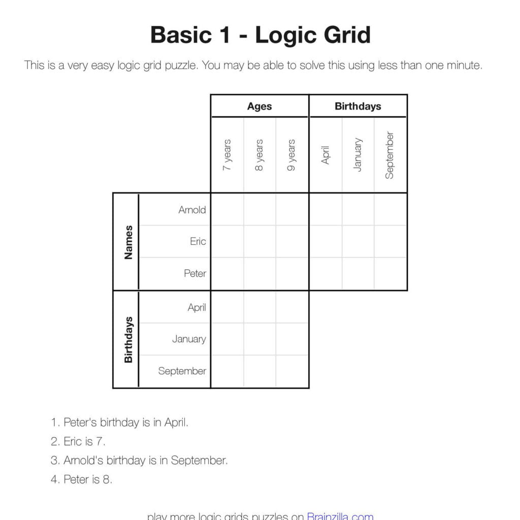 Free Printable Logic Puzzles
