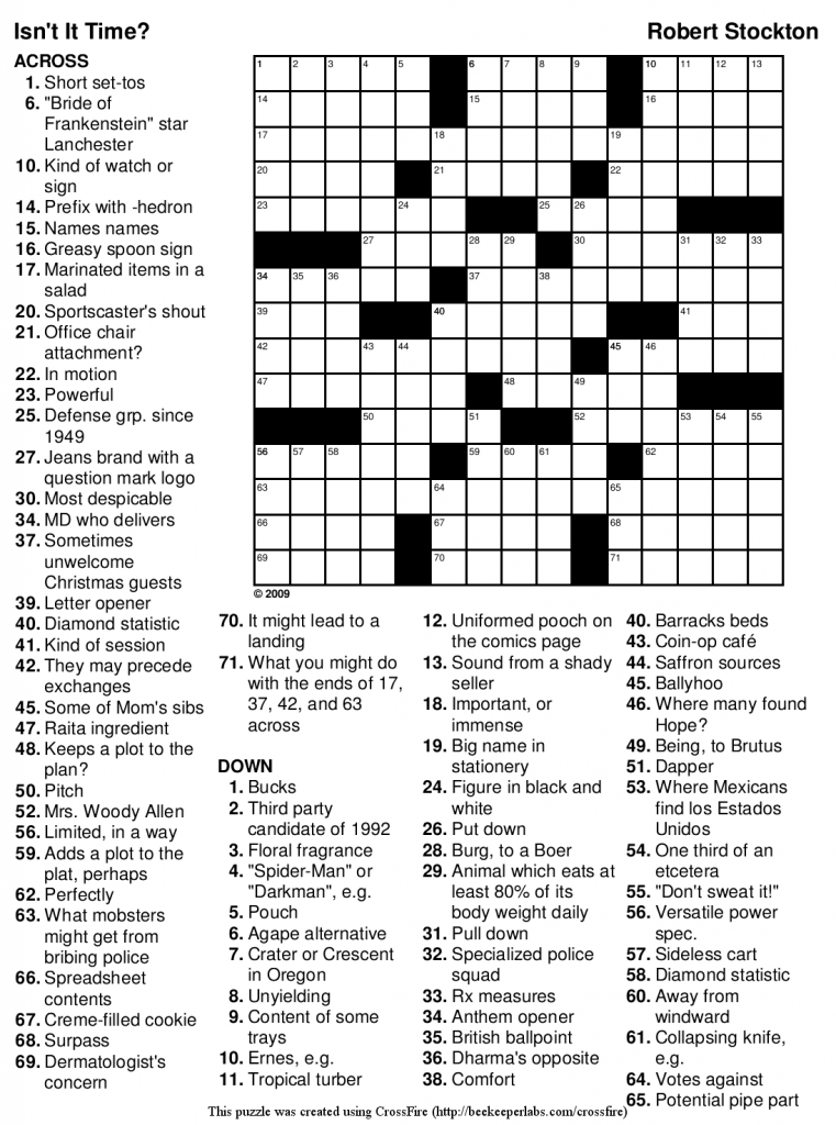 Printable Crossword Puzzles From Newspaper