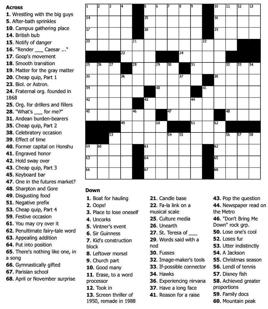 7 Online Printable Crossword Puzzle