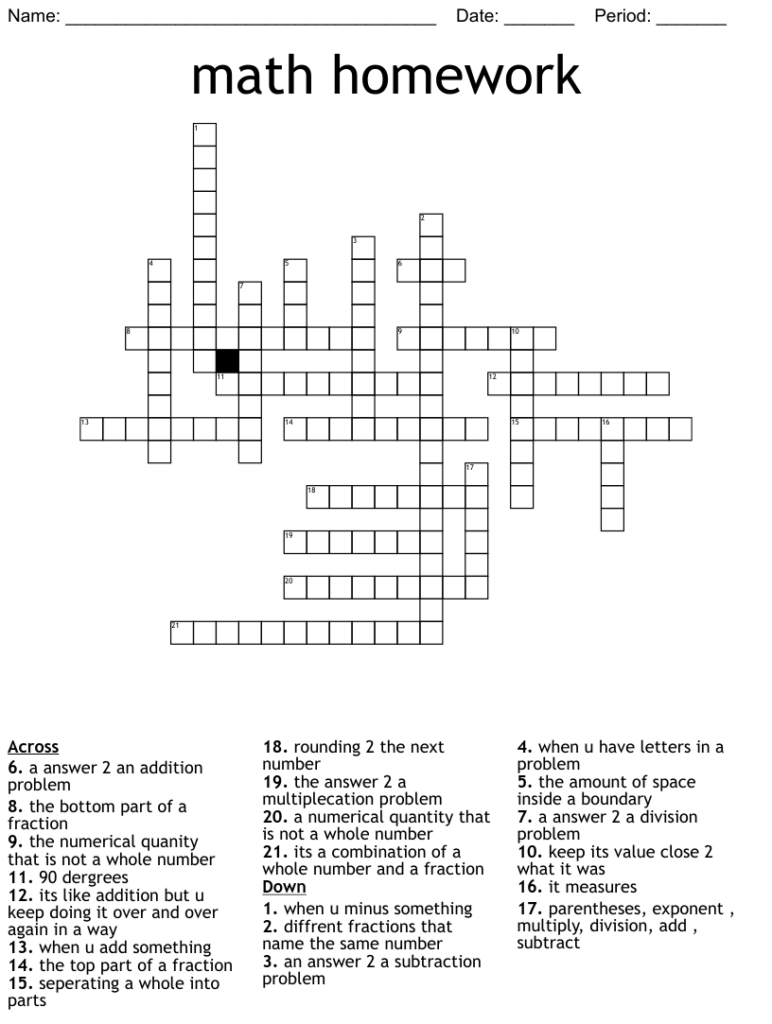 7th Grade Math Crossword WordMint