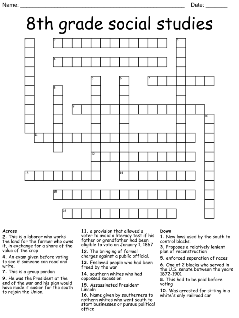 8th Grade Social Studies Crossword WordMint