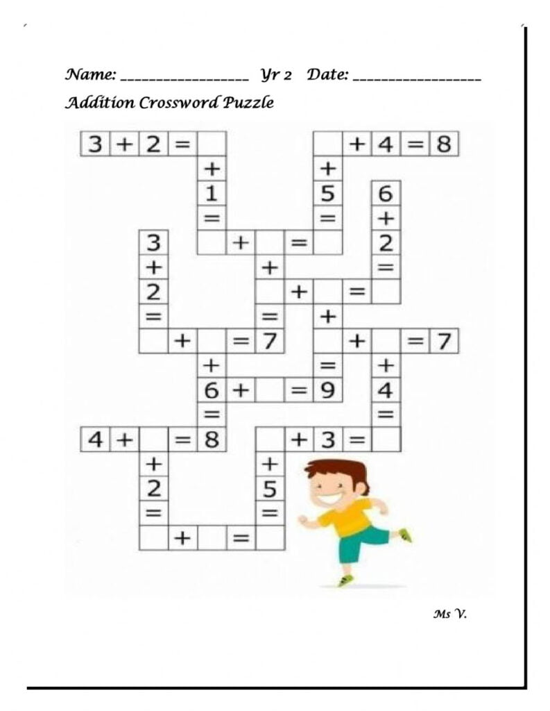 Addition Crossword Puzzle Worksheet