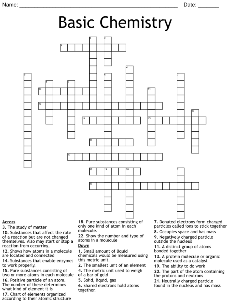 Basic Chemistry Crossword WordMint