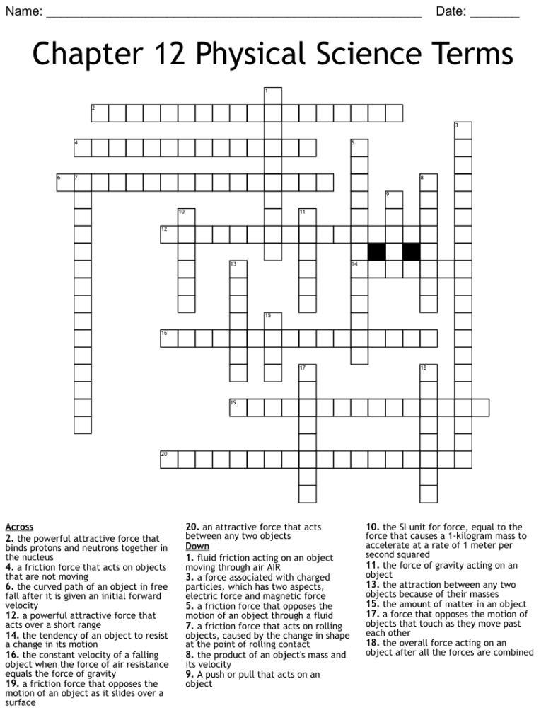 Chapter 12 Physical Science Terms Crossword WordMint