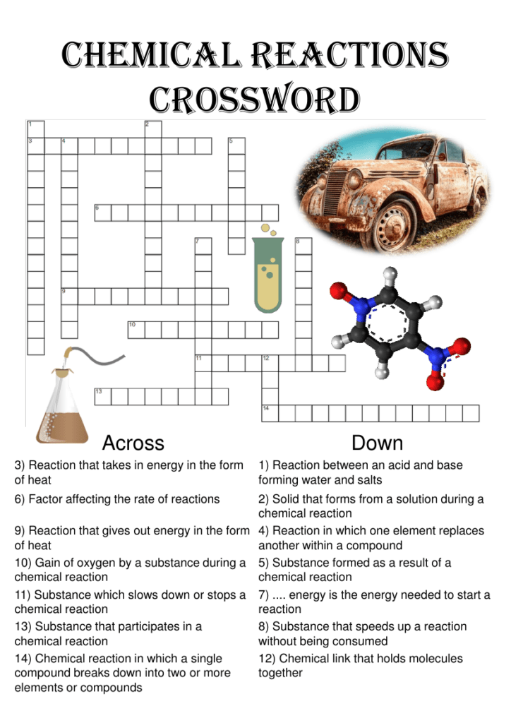 Chemistry Crossword Puzzle Chemical Reactions Includes Answer Key Chemical Reactions Science Experiments Kids Teaching Chemistry