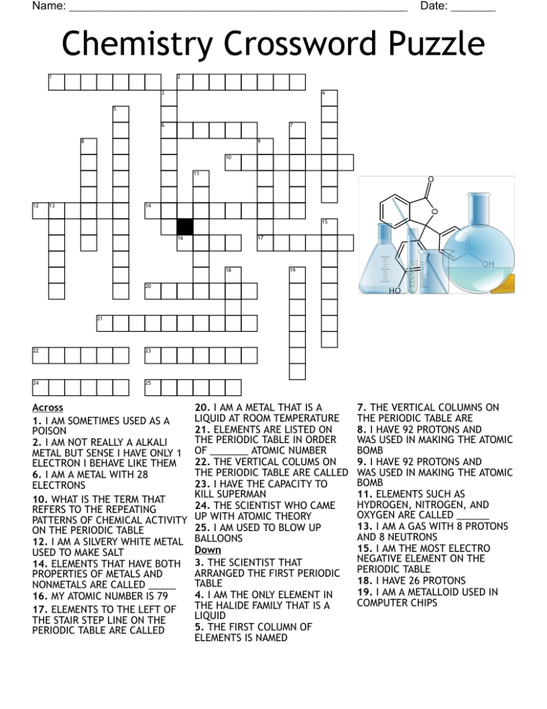 11th Grade Science Chemistry Crossword Printable