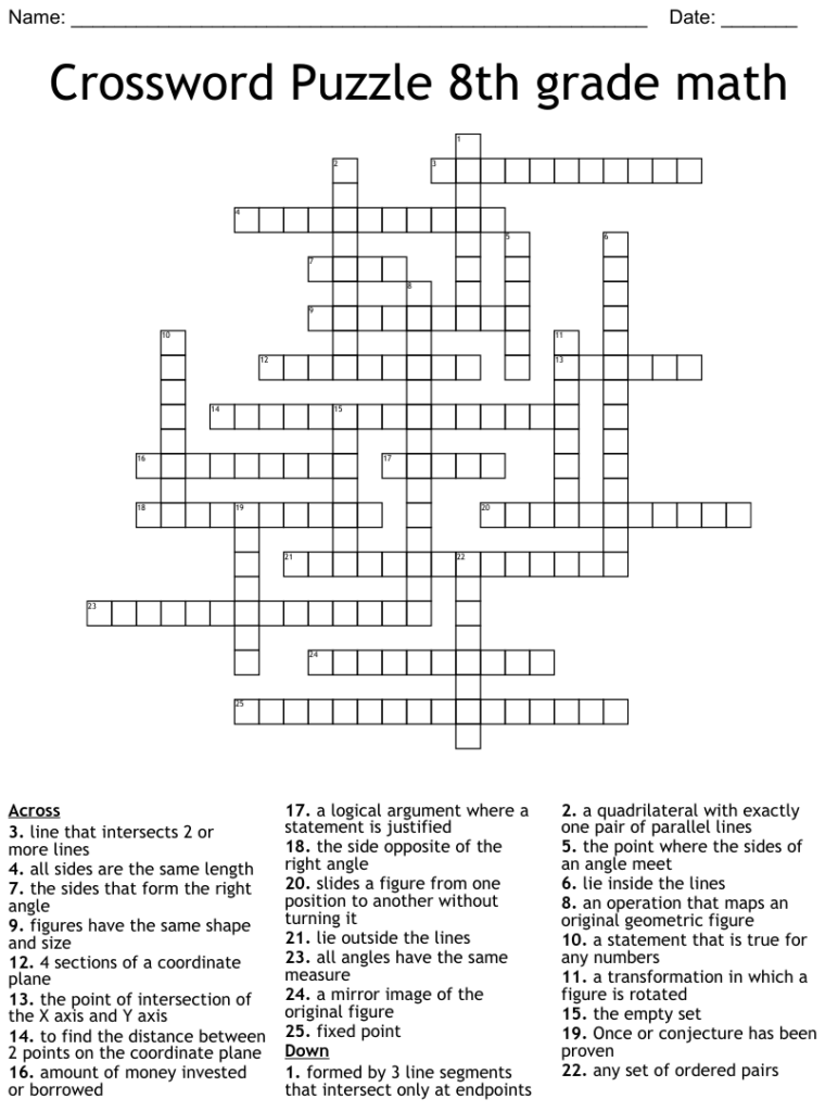 Crossword Puzzle 8th Grade Math WordMint