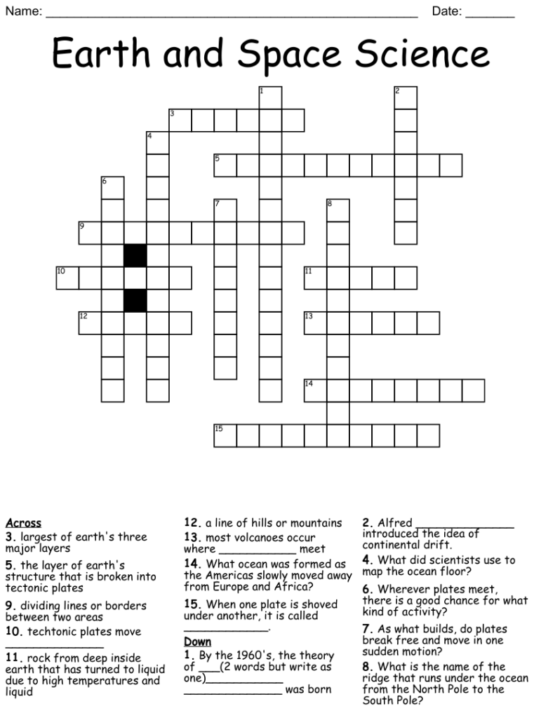 Earth And Space Science Crossword WordMint