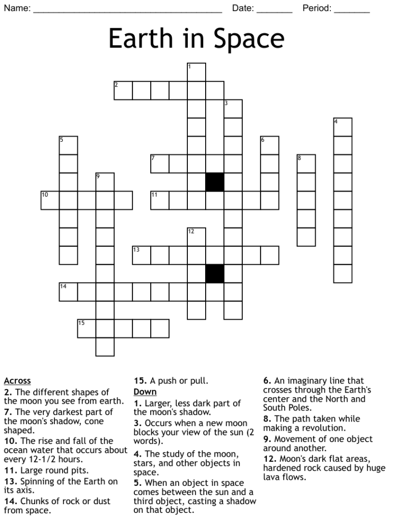 1st Grade Science Space Science Crossword Printable - Printable Lab