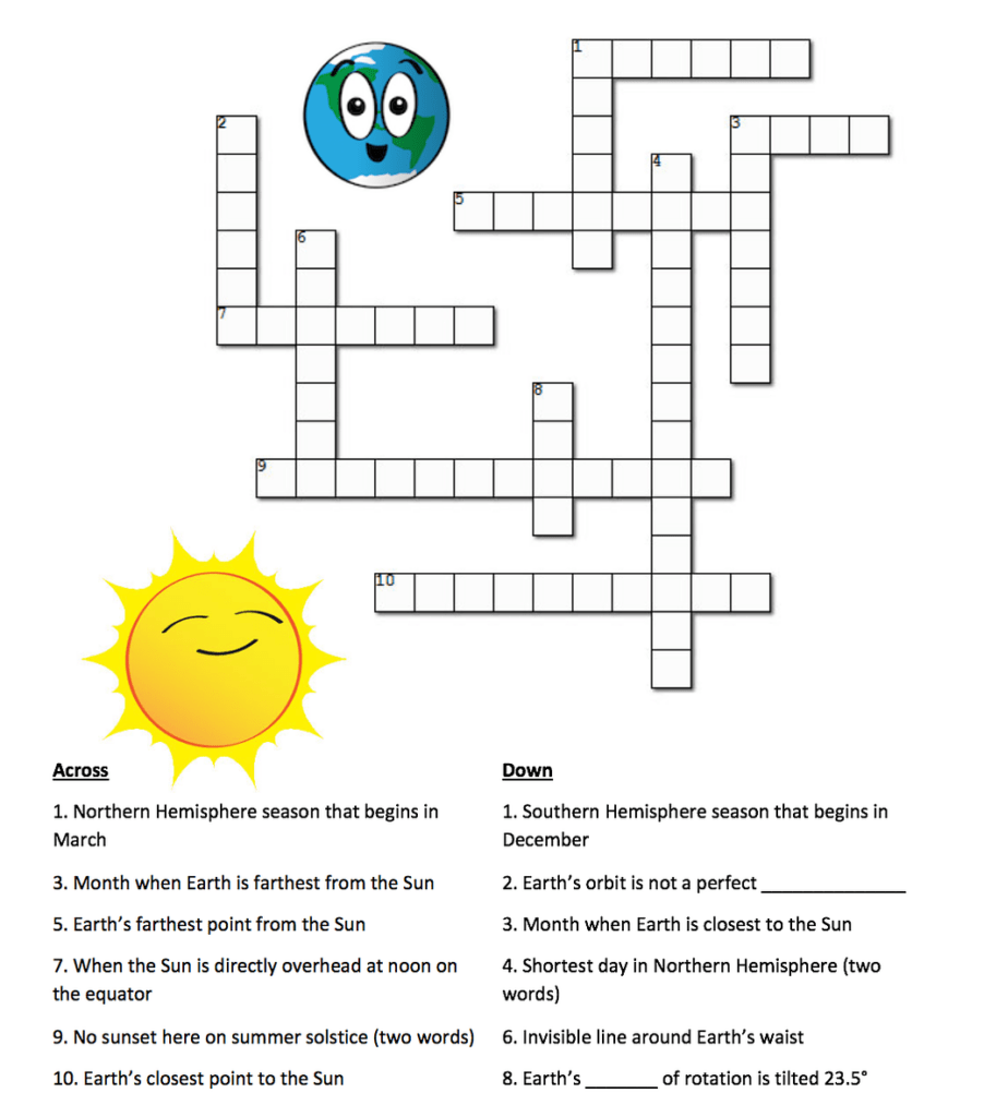 1st Grade Science Space Science Crossword Printable